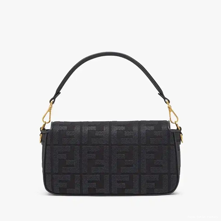 Affordable HOT Bag Strap In Cut Canvas Black with Laser Baguette Fendi FF Motif Medium 0324